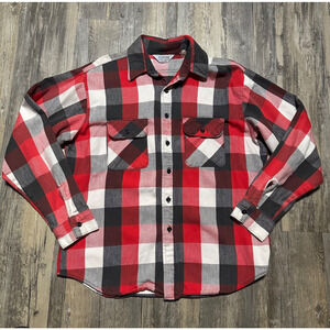 Vintage 70s Five Brother Flannel Shirt Large Red Black Union Made USA